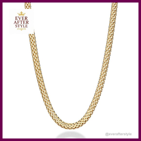 18K Gold Plated Sterling Silver Mesh Chain Necklace Elegant Italian Style